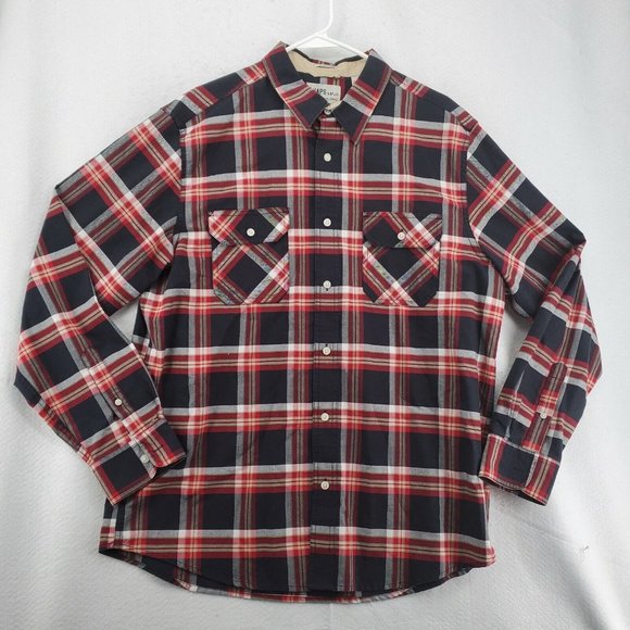 Chaps Men's Long Sleeve Casual Button Up Plaid Fitted Chest Pockets Red Large - Picture 3 of 12
